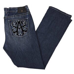 Affliction Jeans Men’s 40x34 Blue Embroidered Pockets Dark Wash Y2K Denim USA